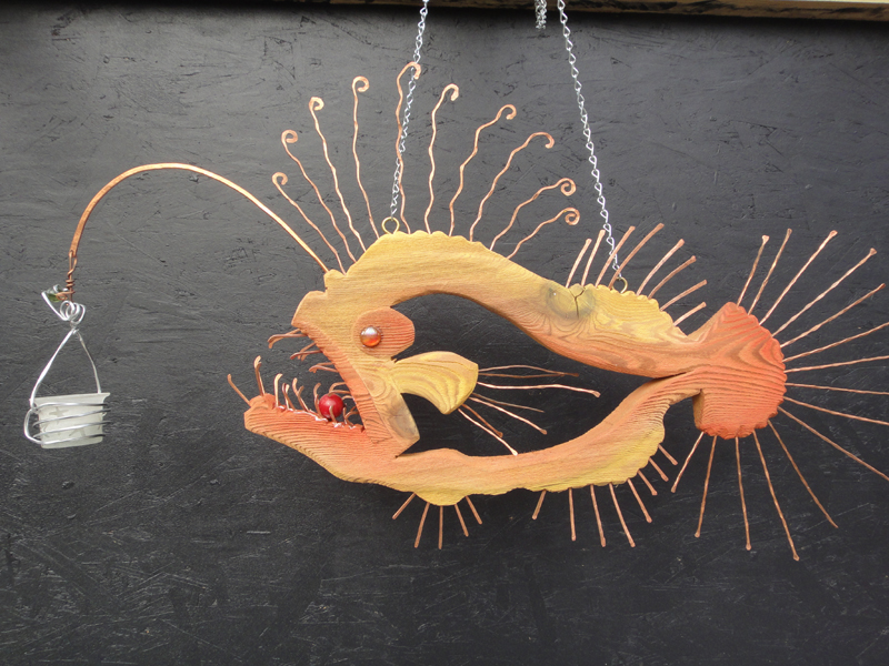 Lantern Fish Sculpture, orangeNautical Art, Home Bar Furniture, Pub Signs